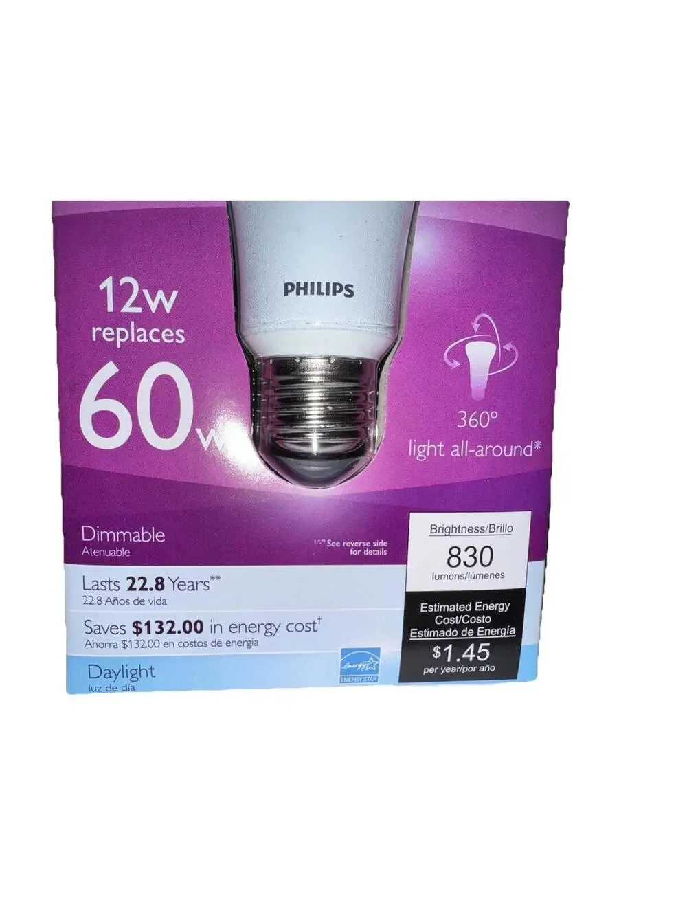 Philips LED 12W Replaces 60W Dimmable All Around  Light 830 Lumens Energy Saving